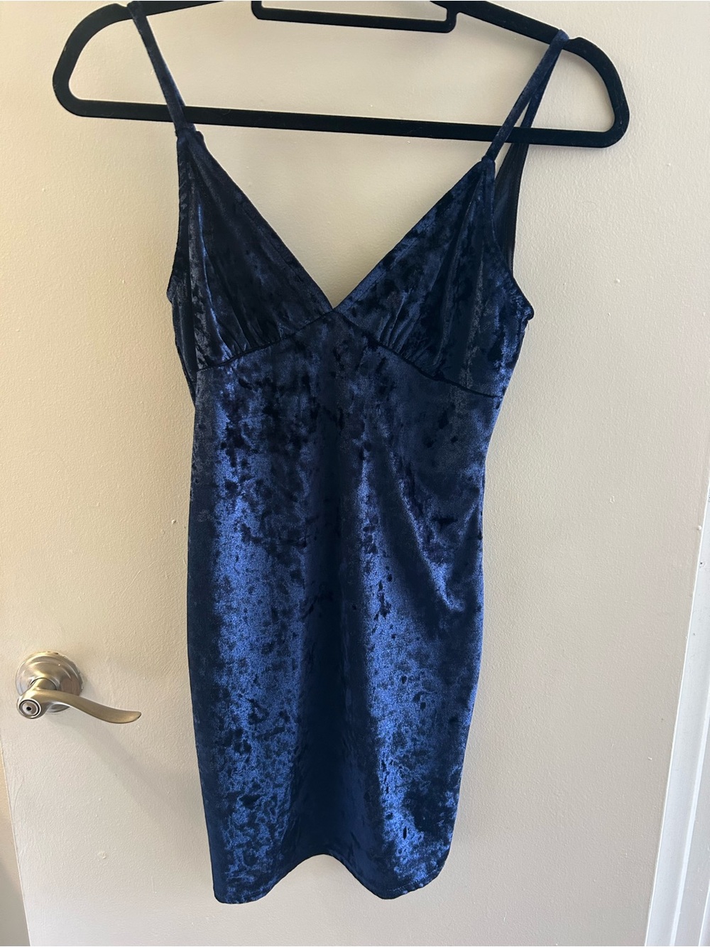 Joe & Elle Navy Crushed Velvet Mini Slip Dress
